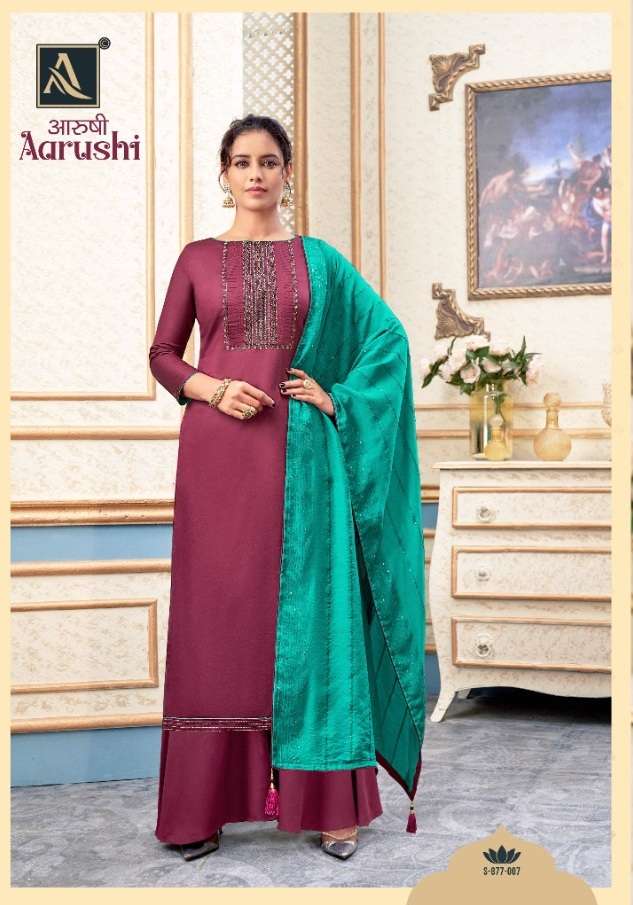 Alok Aarushi Catalog Pure Jam Cotton Embroidery Designer Wear Dress Materials 