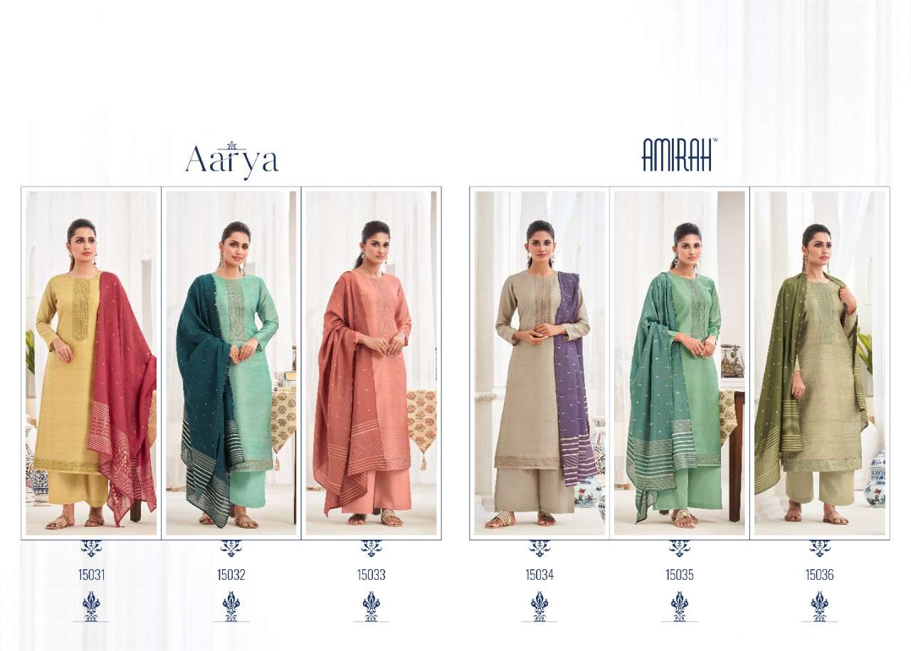 Amirah Arya Catalog Heavy Party Wear Tusser Silk Dress Materials