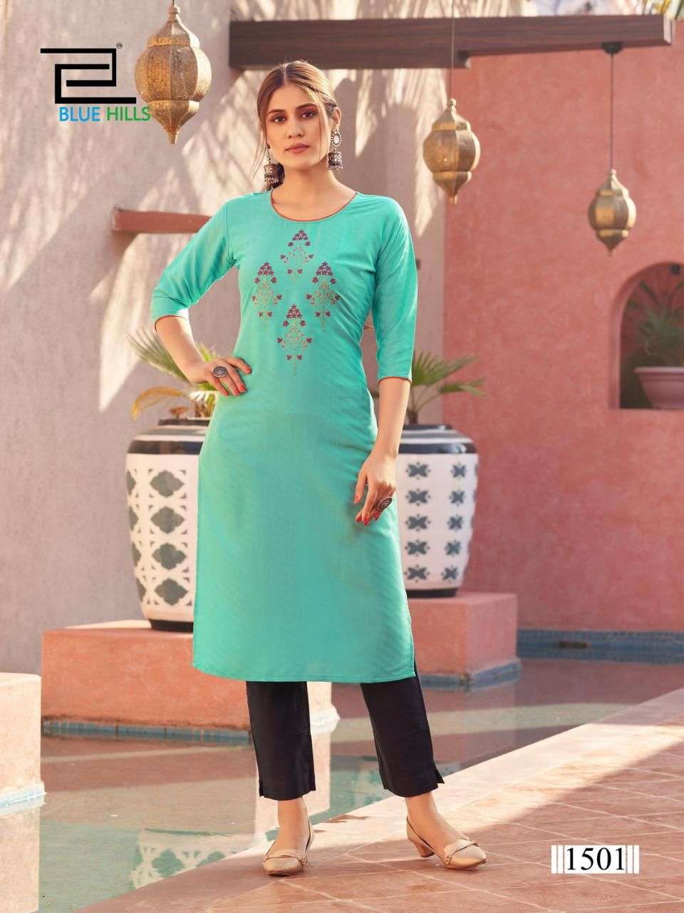 Blue Hills Colorbar Vol 15 Catalog Fancy Wear Embroidery Kurtis 
