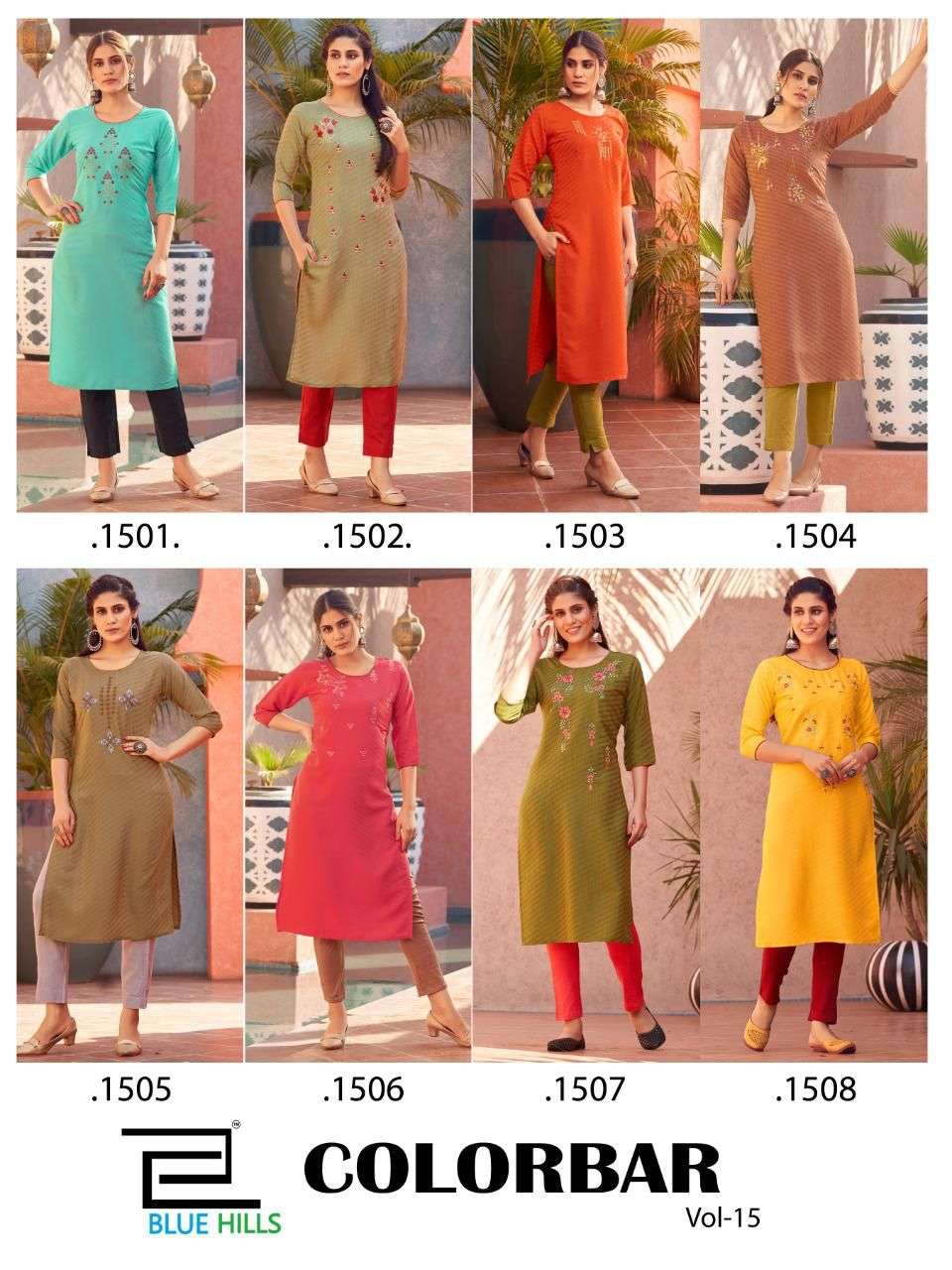 Blue Hills Colorbar Vol 15 Catalog Fancy Wear Embroidery Kurtis 