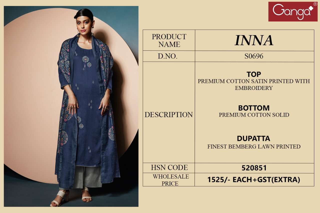 Ganga Inna Catalog Heavy Cotton Designer Dress Materials