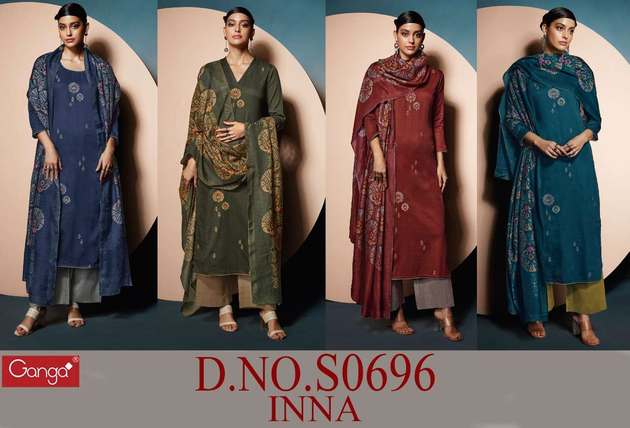 Ganga Inna Catalog Heavy Cotton Designer Dress Materials