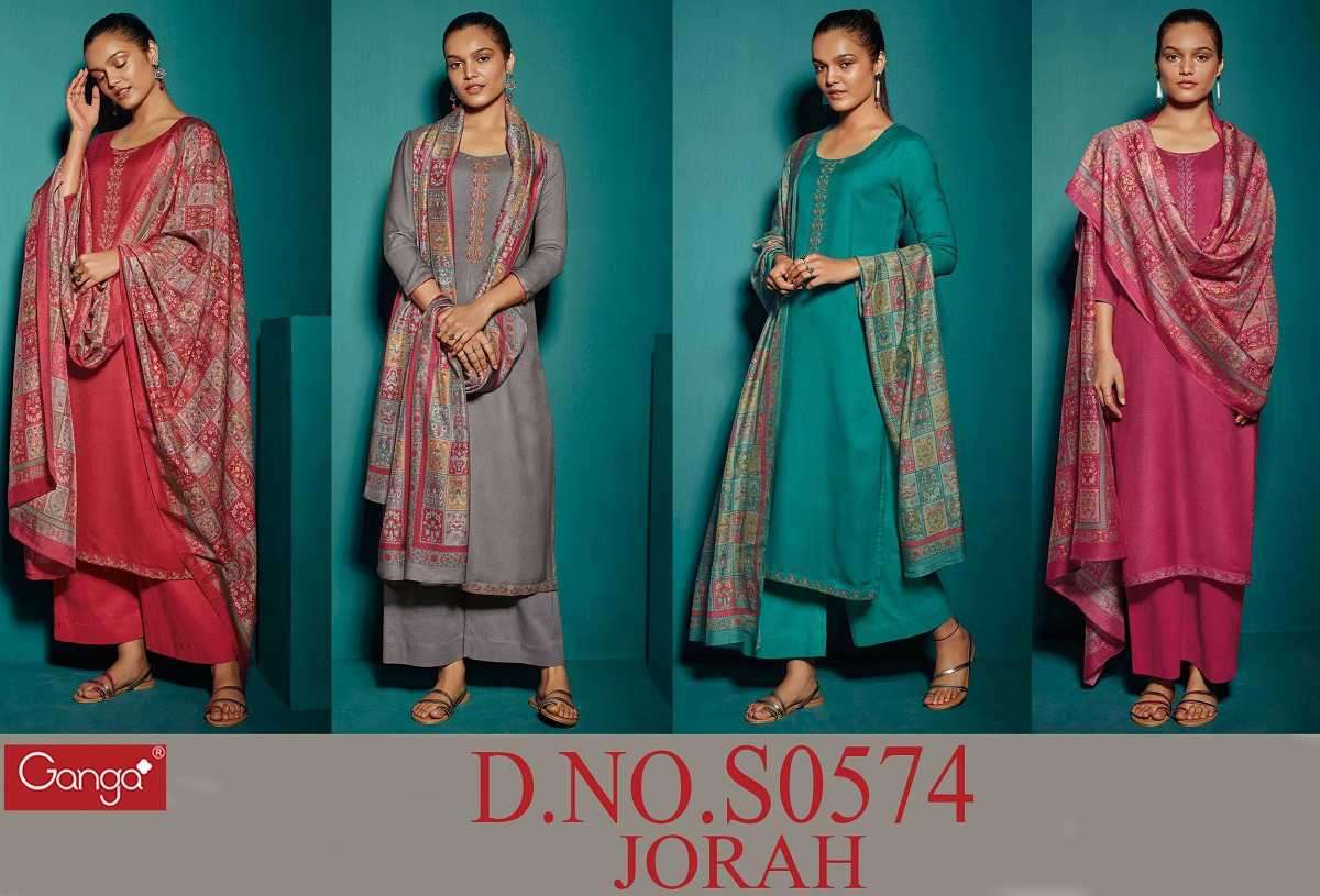 Ganga  Jorahs0574 catalog Cotton Satin Printed With Embroidery  Dress Material