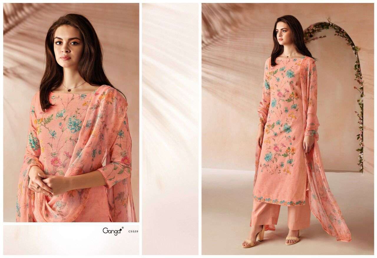 Ganga Odin Catalog Designer Cotton Linen Embroidery Dress Materials