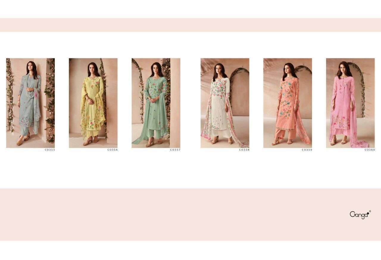 Ganga Odin Catalog Designer Cotton Linen Embroidery Dress Materials