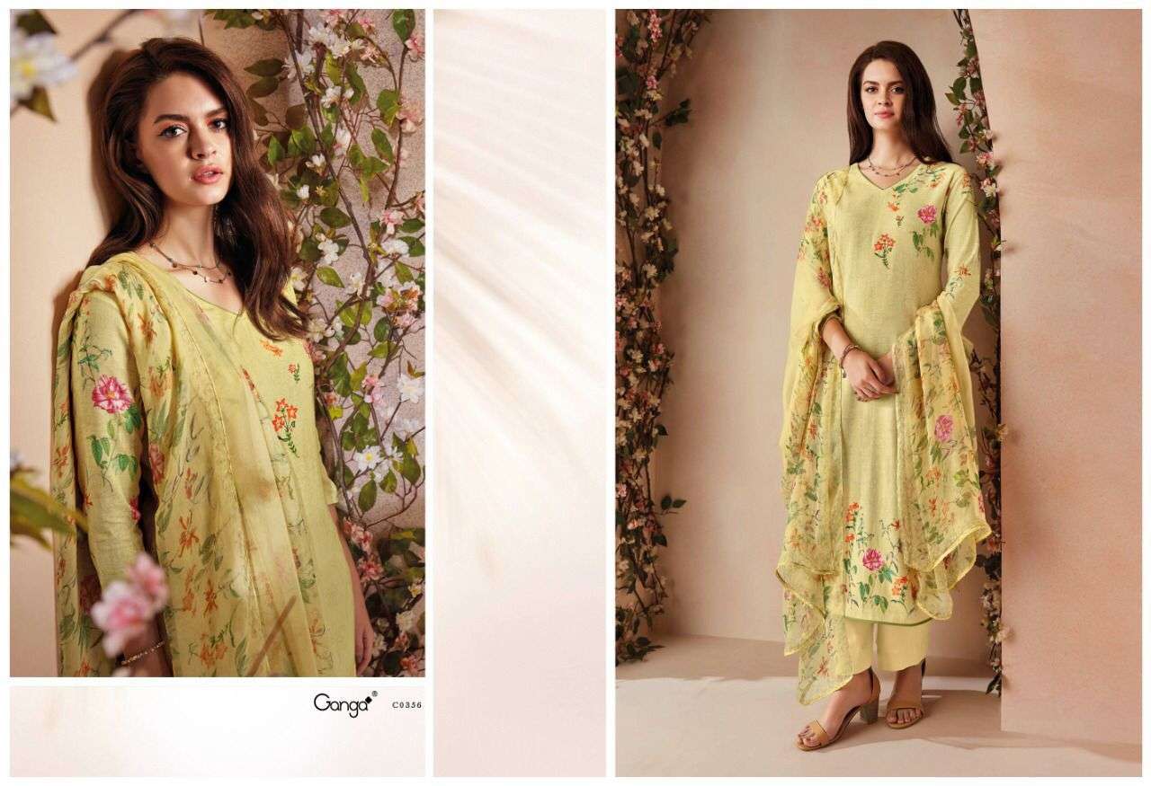 Ganga Odin Catalog Designer Cotton Linen Embroidery Dress Materials