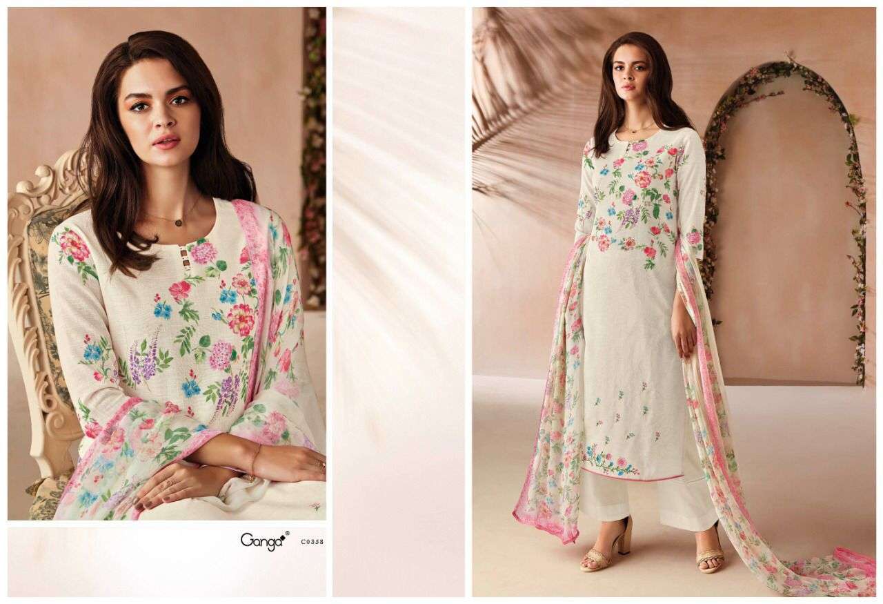 Ganga Odin Catalog Designer Cotton Linen Embroidery Dress Materials