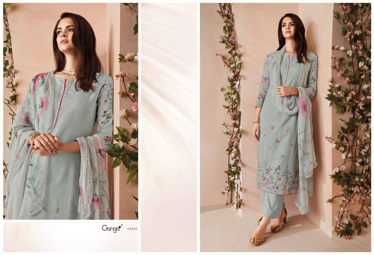 Ganga Odin Catalog Designer Cotton Linen Embroidery Dress Materials