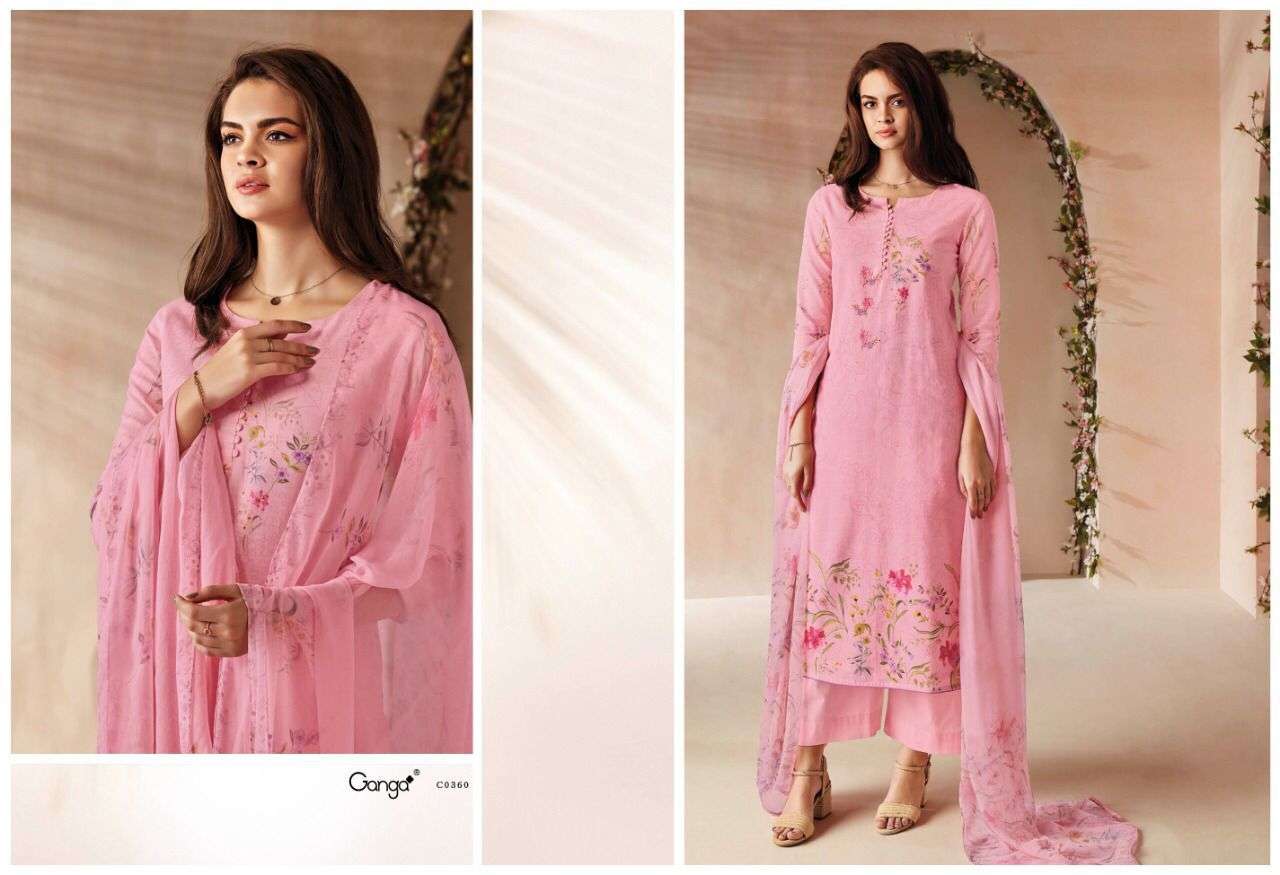 Ganga Odin Catalog Designer Cotton Linen Embroidery Dress Materials