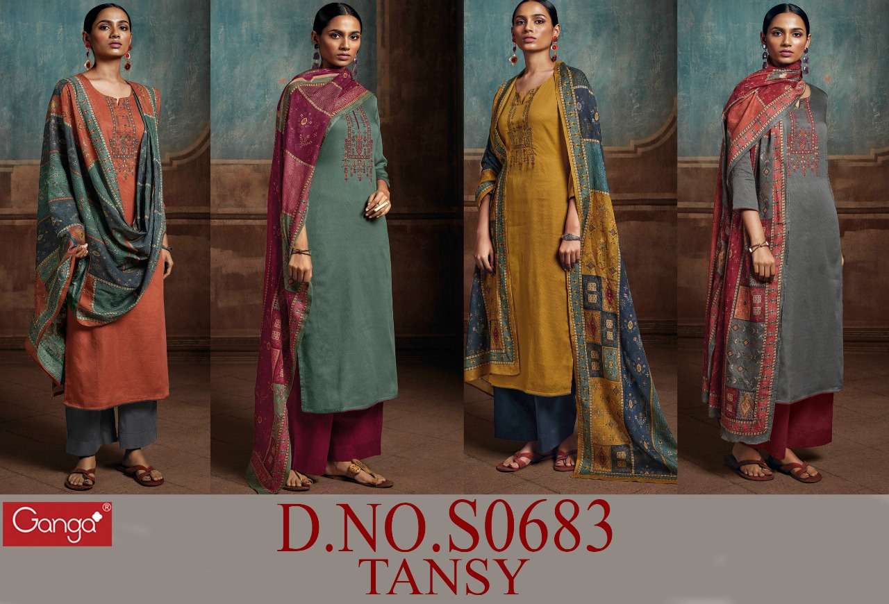 Ganga Tansy Catalog Latest Party Wear Embroidery Dress Materials