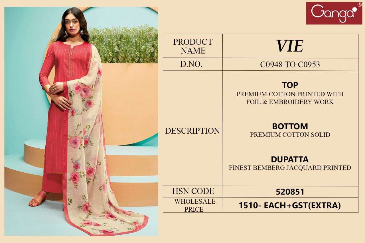 Ganga Vie Catalog Festive Wear Cotton Printed Unstitched Dress Materials 