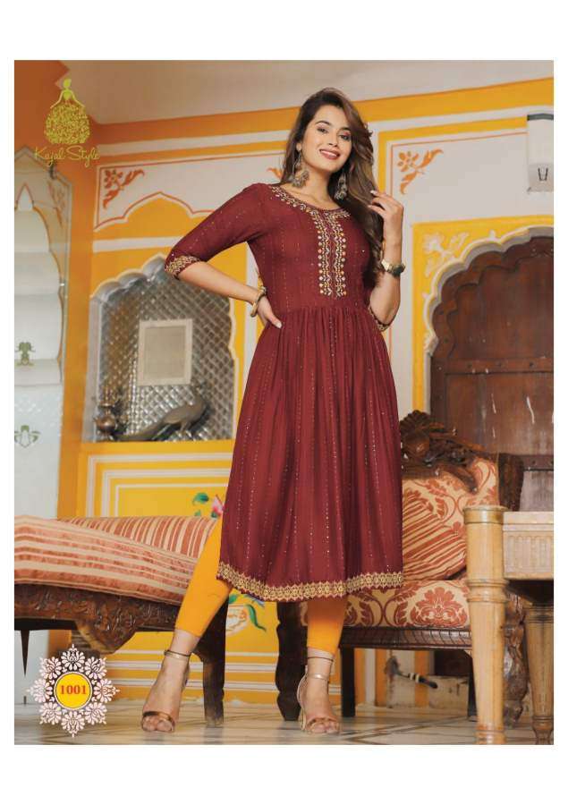 Kajal Urban Beauty 1 Designer Chanderi Embroidery Kurti With Pant :  Textilecatalog