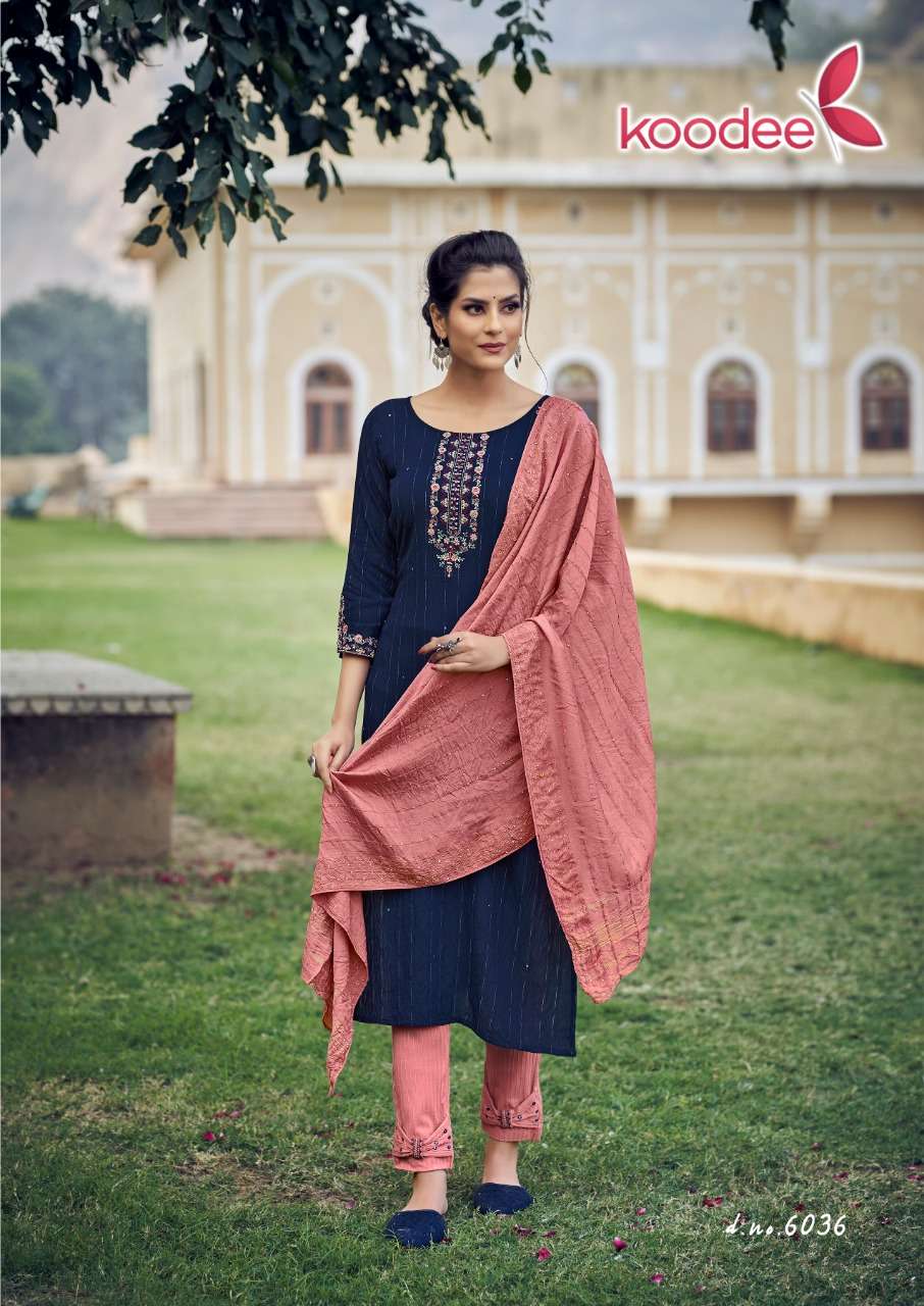 Koodee Riza Vol 3  catalog Viscose Slub Ready made Embroidery Fancy Top  Bottom with Dupatta