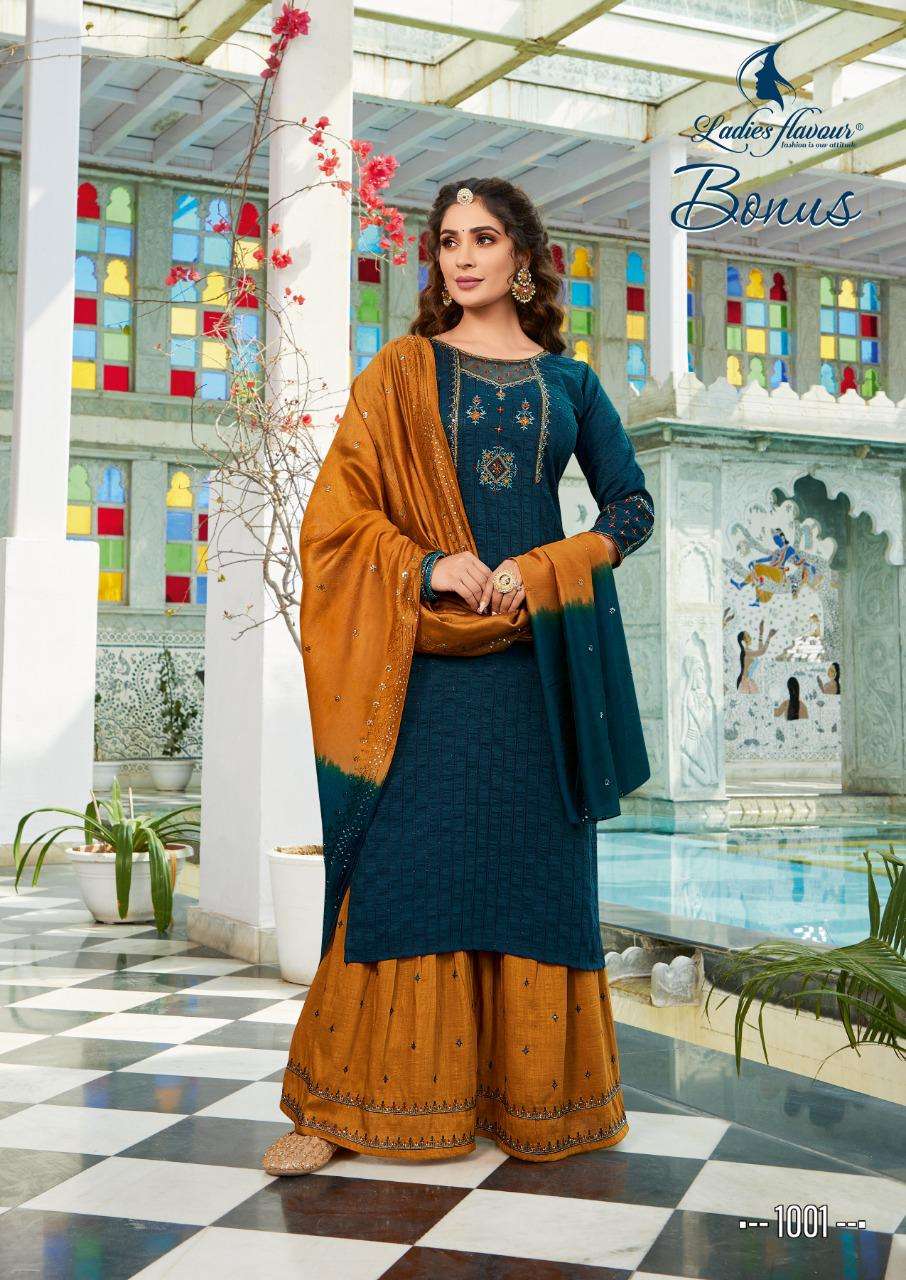 Ladies Flavour Bonus Catalog Party Wear Readymade Top Bottom With Dupatta