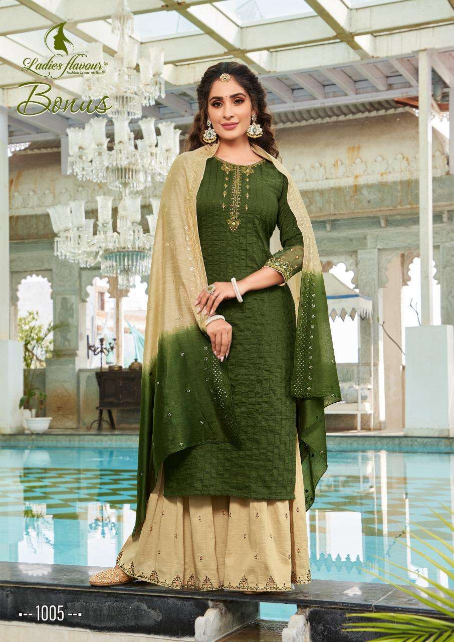 Ladies Flavour Bonus Catalog Party Wear Readymade Top Bottom With Dupatta