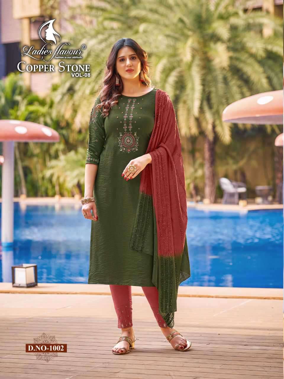 Ladies Flavour Copper Stone Vol 8  catalog  Pure Naylon Viscose Kurtis Bottom with  Dupatta