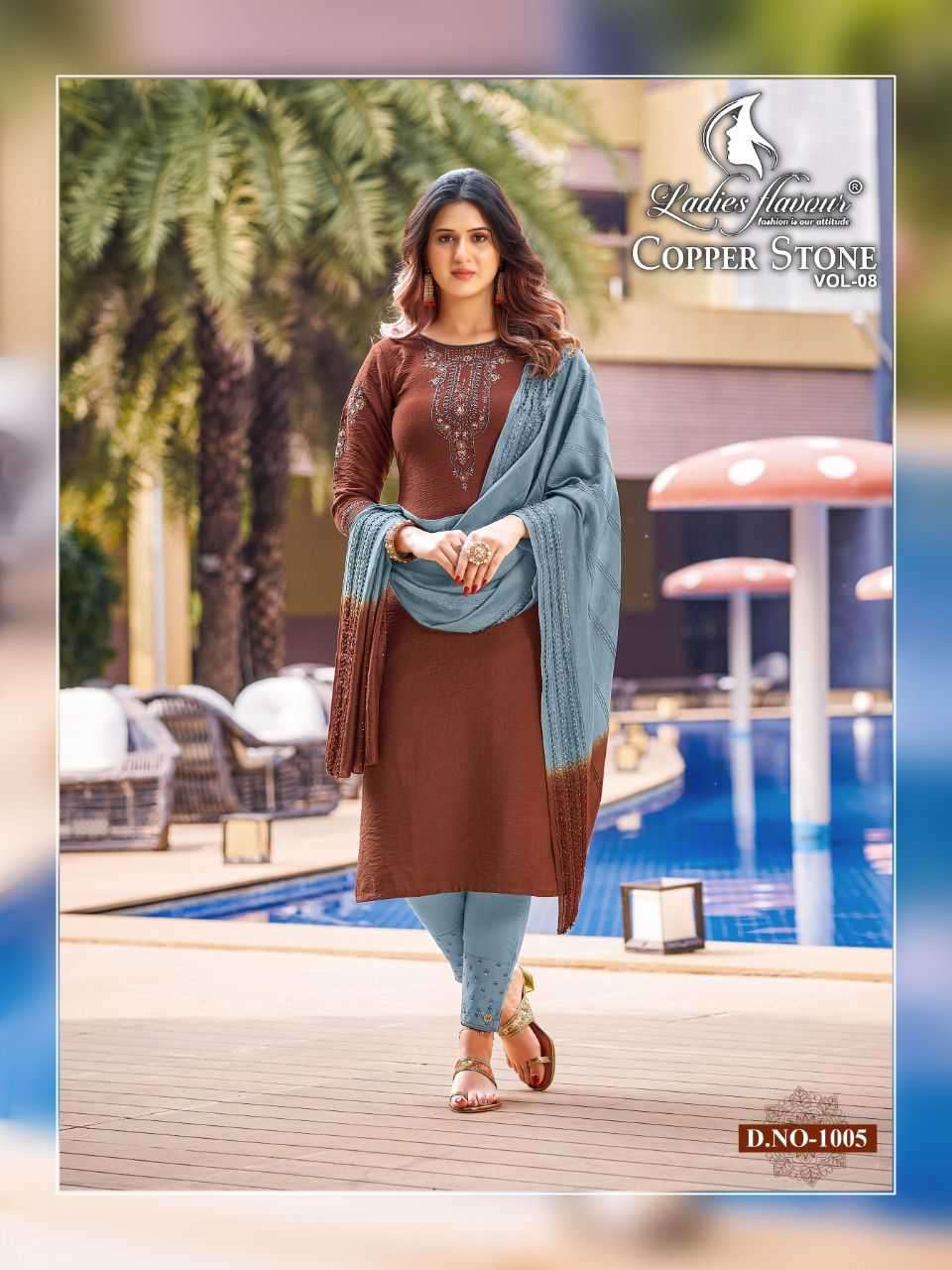 Ladies Flavour Copper Stone Vol 8  catalog  Pure Naylon Viscose Kurtis Bottom with  Dupatta