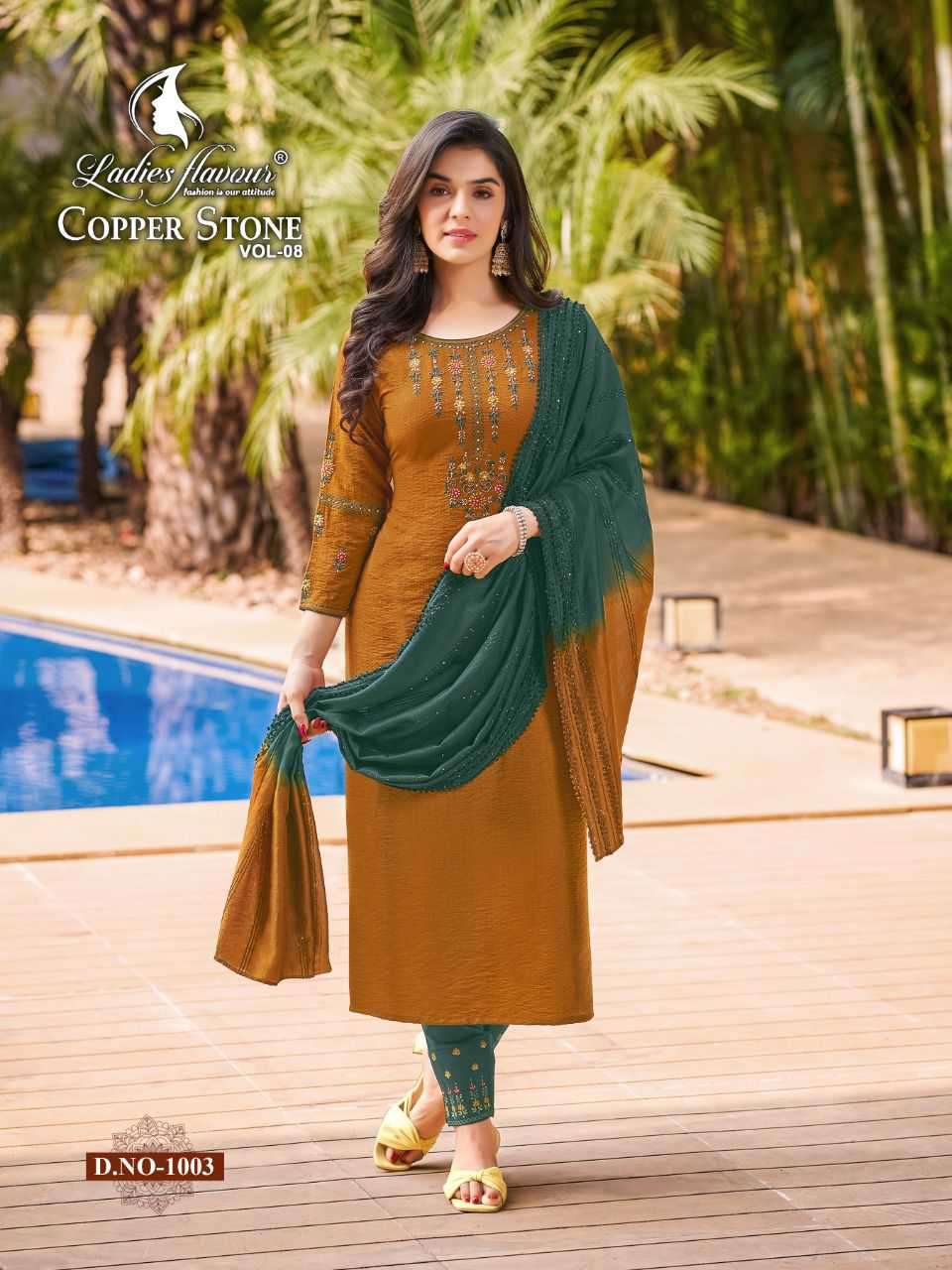 Ladies Flavour Copper Stone Vol 8  catalog  Pure Naylon Viscose Kurtis Bottom with  Dupatta