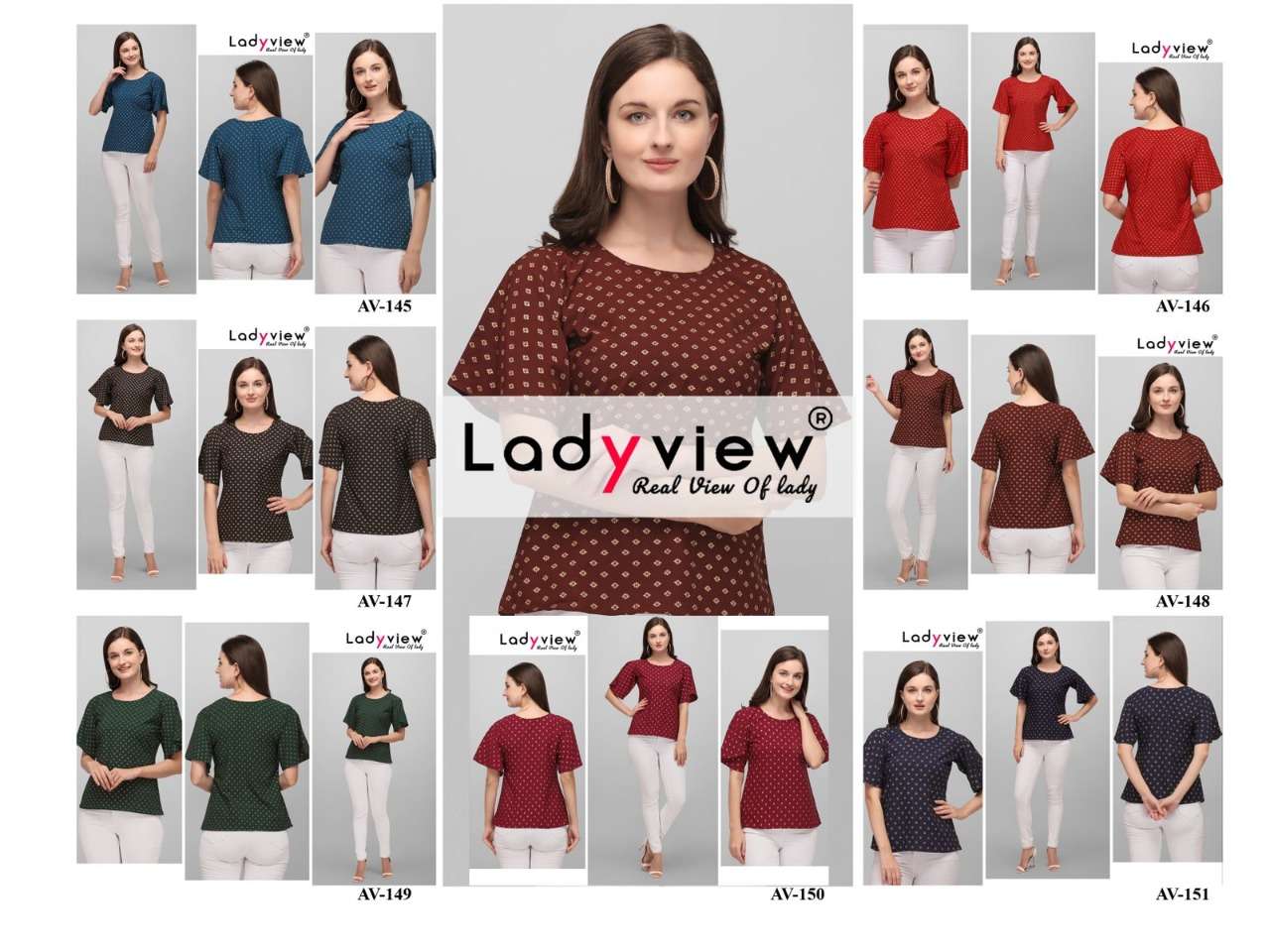 Ladyview Stylish Catalog Gold Foil Printed Western Tops
