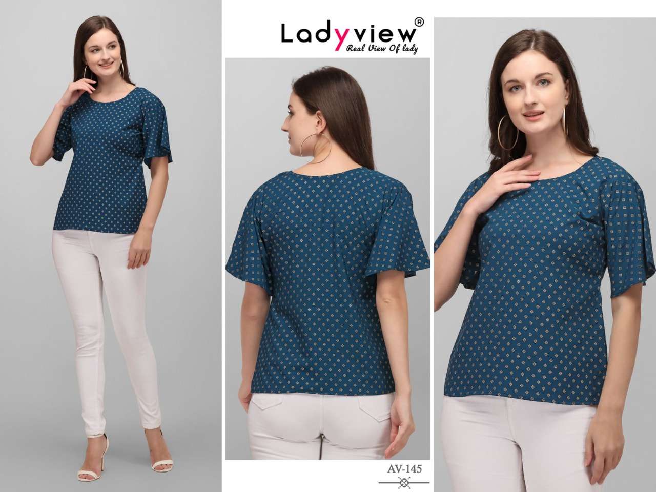 Ladyview Stylish Catalog Gold Foil Printed Western Tops
