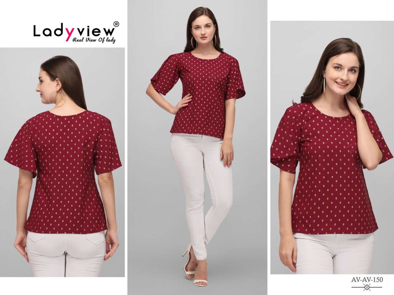 Ladyview Stylish Catalog Gold Foil Printed Western Tops