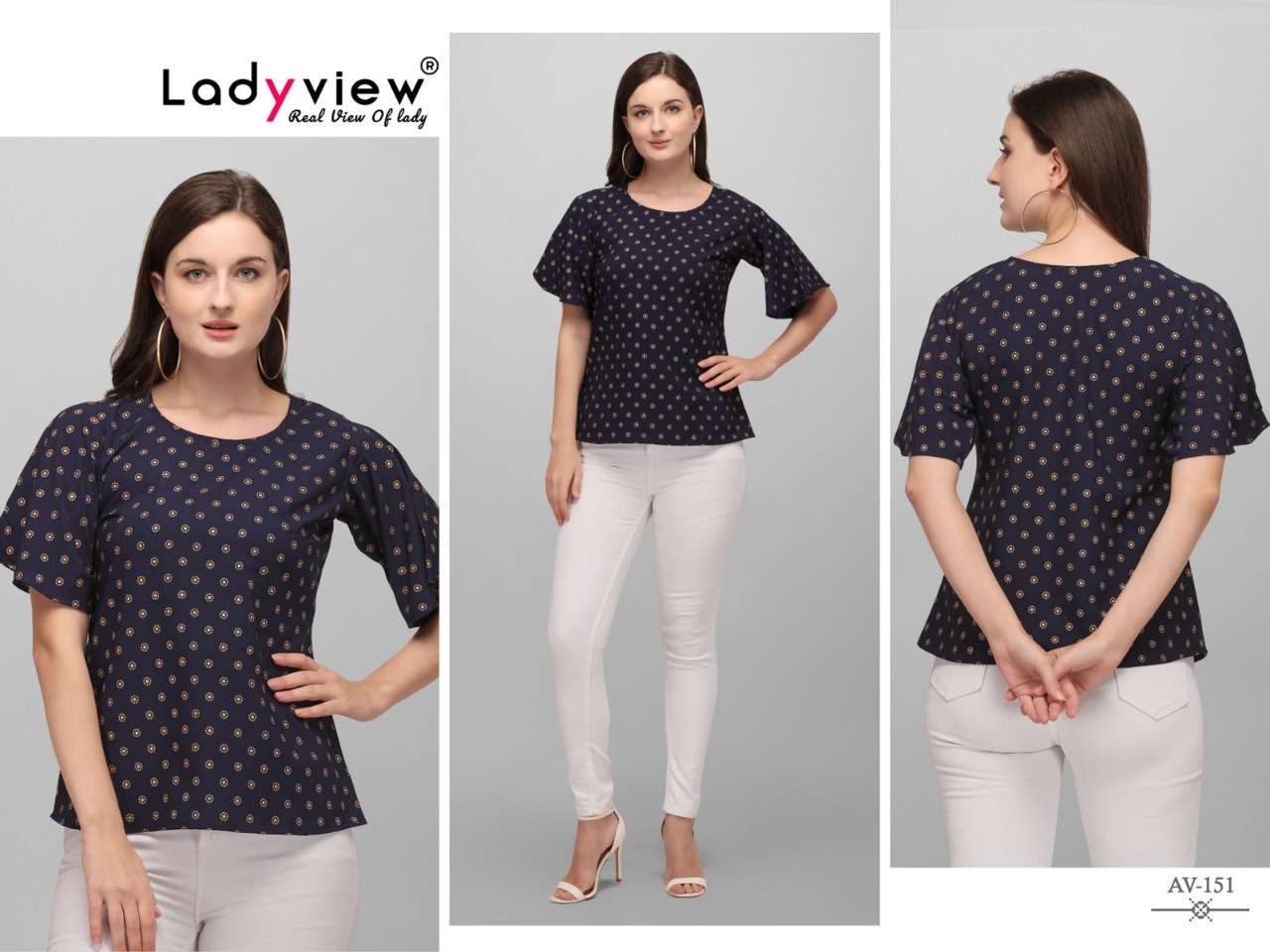 Ladyview Stylish Catalog Gold Foil Printed Western Tops