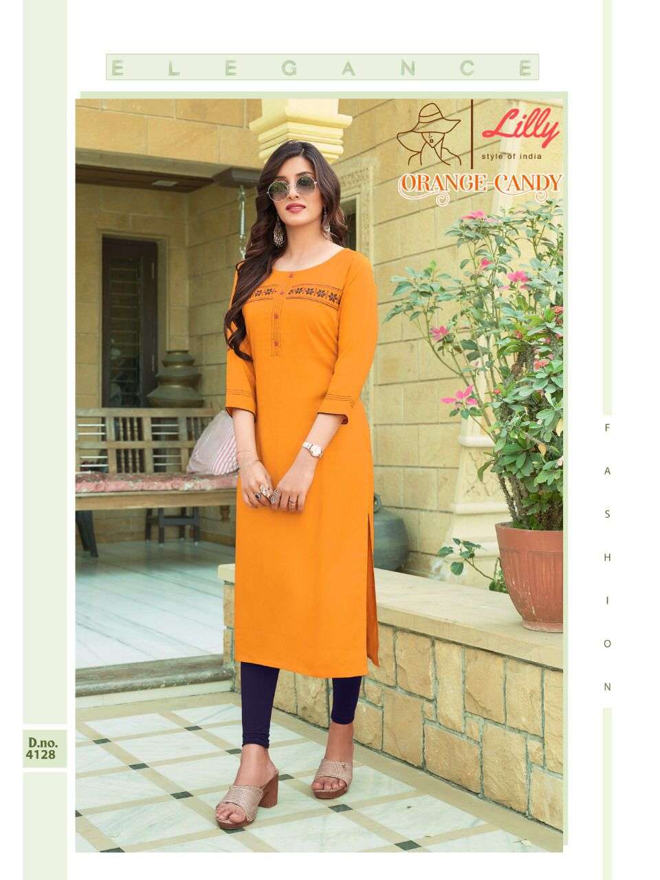 Lilly Orange Candy Catalog  Heavy Rayon Stylish Kurtis
