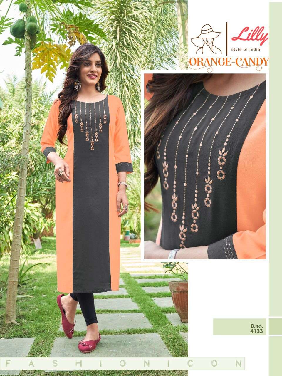 Lilly Orange Candy Catalog  Heavy Rayon Stylish Kurtis