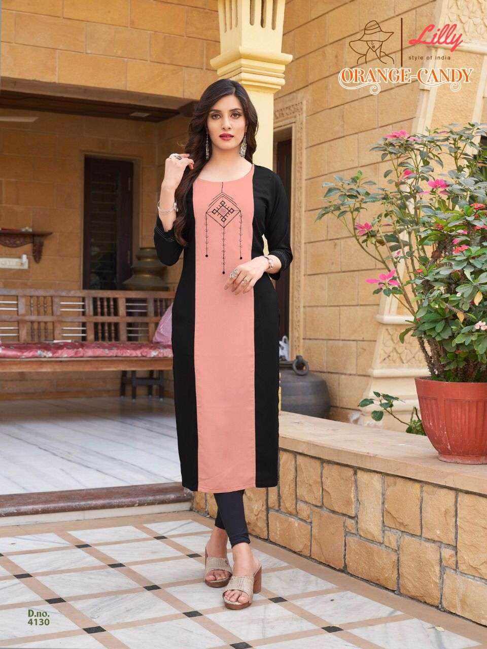 Lilly Orange Candy Catalog  Heavy Rayon Stylish Kurtis