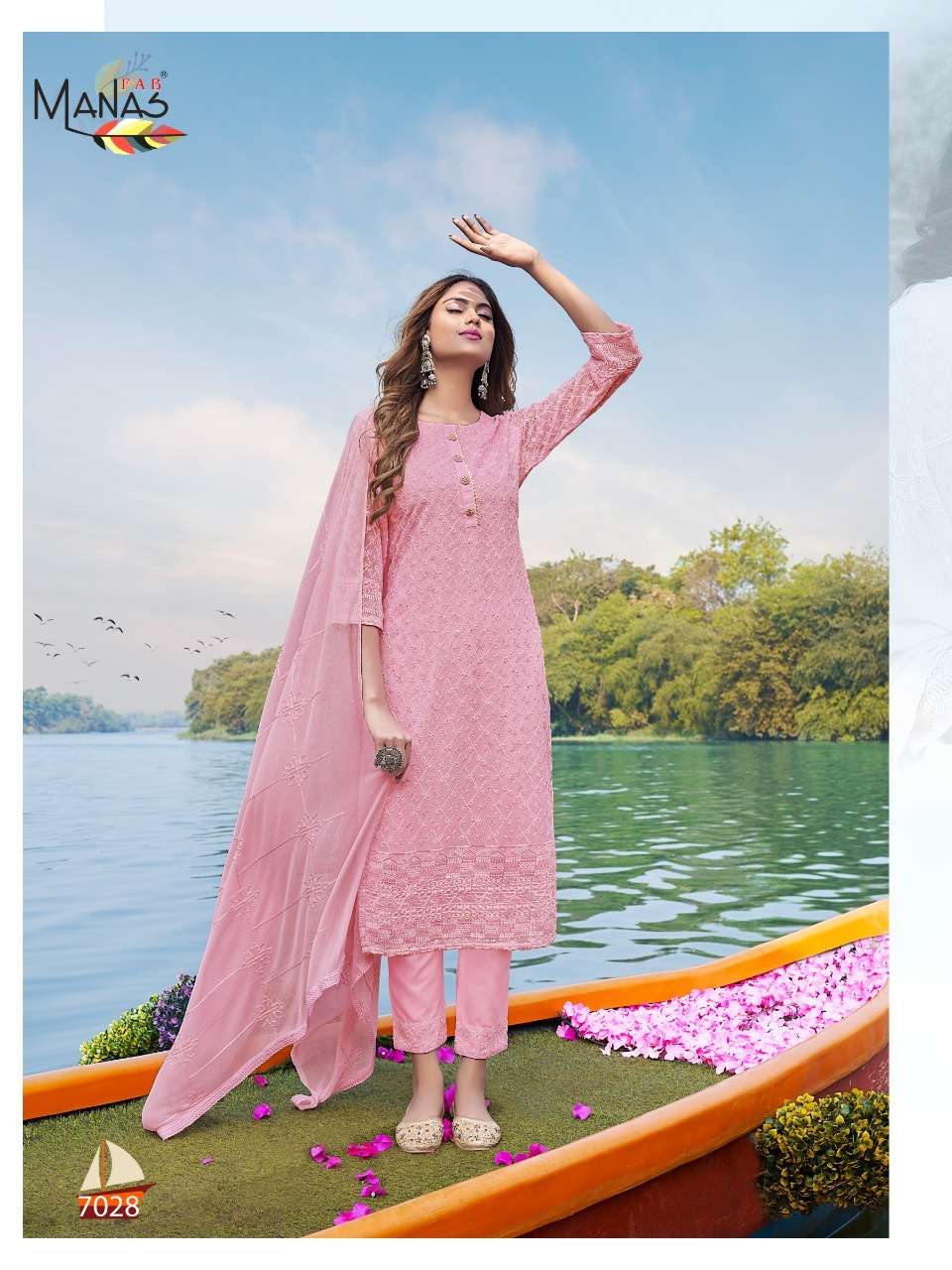 Manas Schiffli Vol 5 Catalog Georgette Readymade Top Bottom With Dupatta