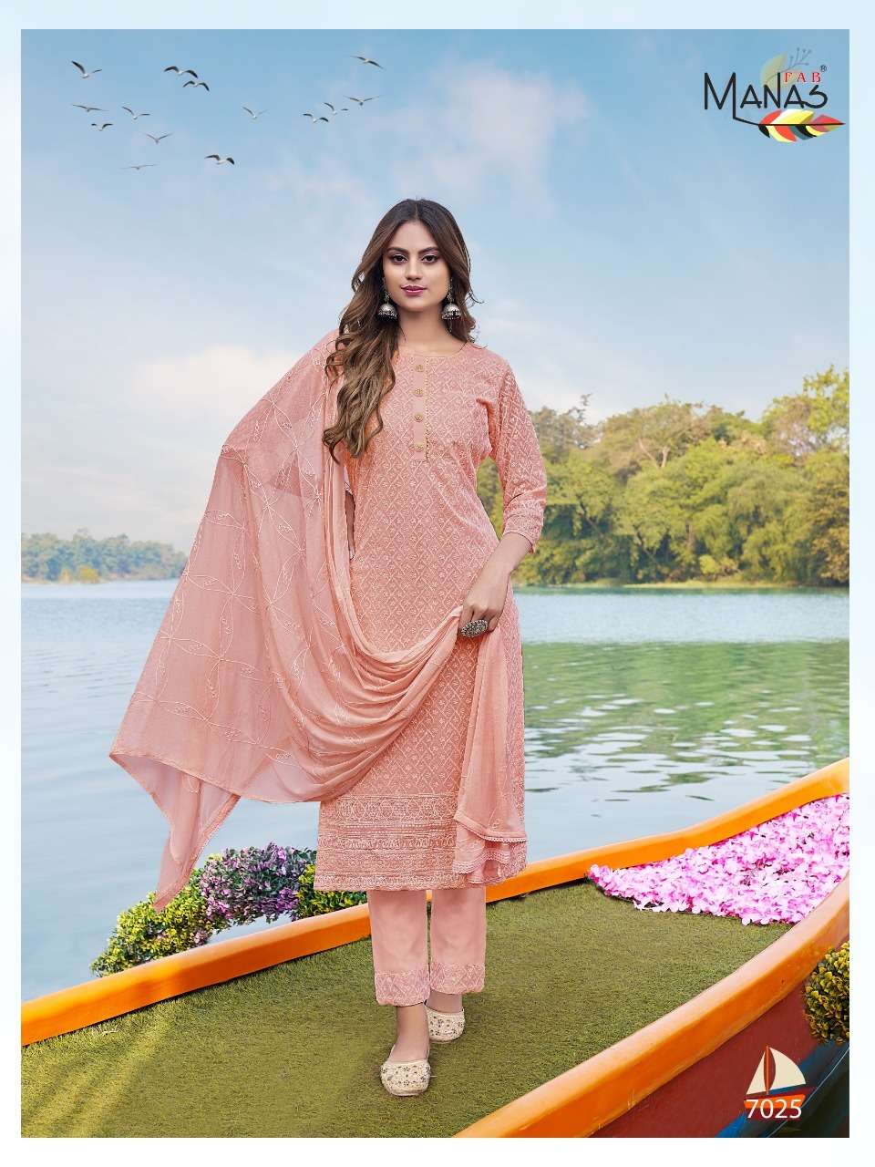 Manas Schiffli Vol 5 Catalog Georgette Readymade Top Bottom With Dupatta