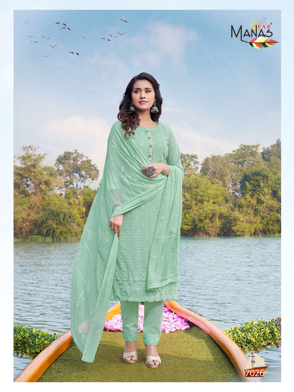 Manas Schiffli Vol 5 Catalog Georgette Readymade Top Bottom With Dupatta
