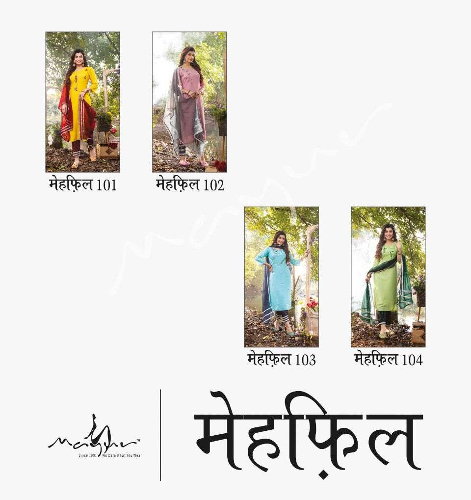 Mayur Mehfil  catalog Latest Designer Ready made Premium Muslin Top Bottom With Dupatta 