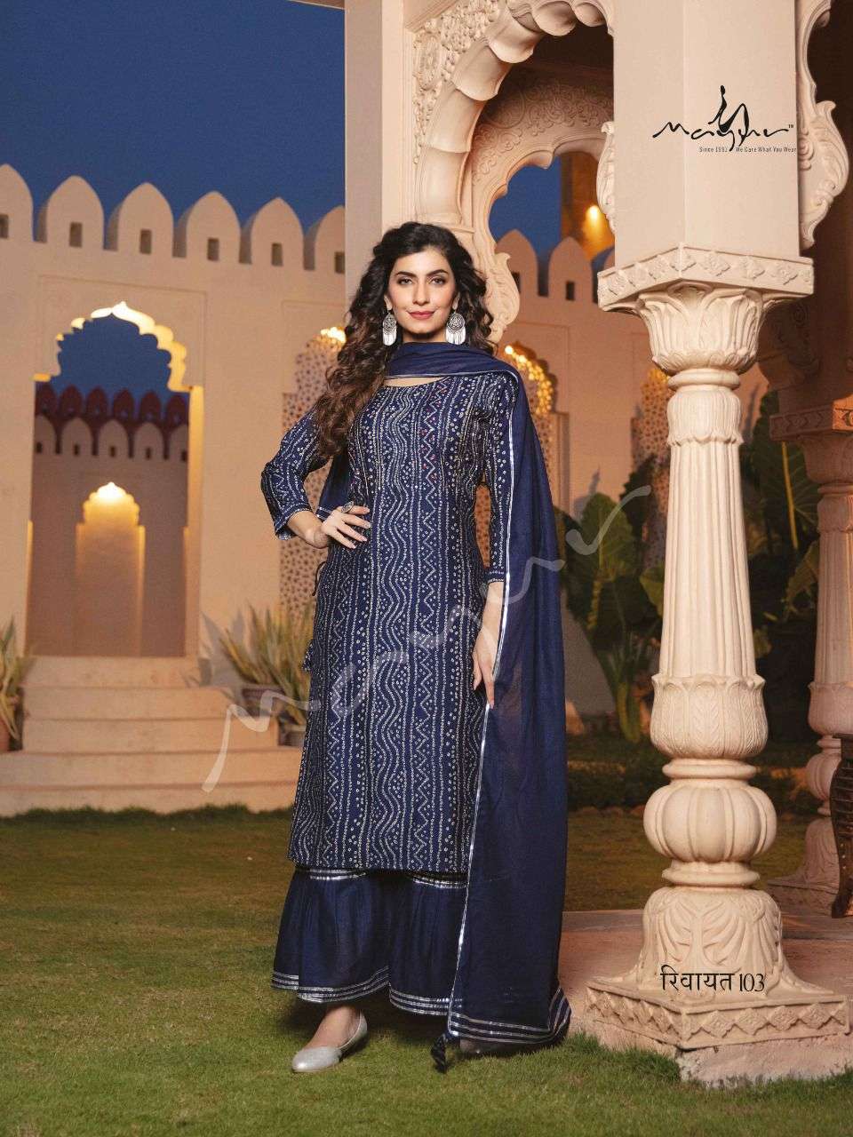 Mayur Rivayat Catalog  Bandhej Readymade Wedding Wear Top Bottom duppta  