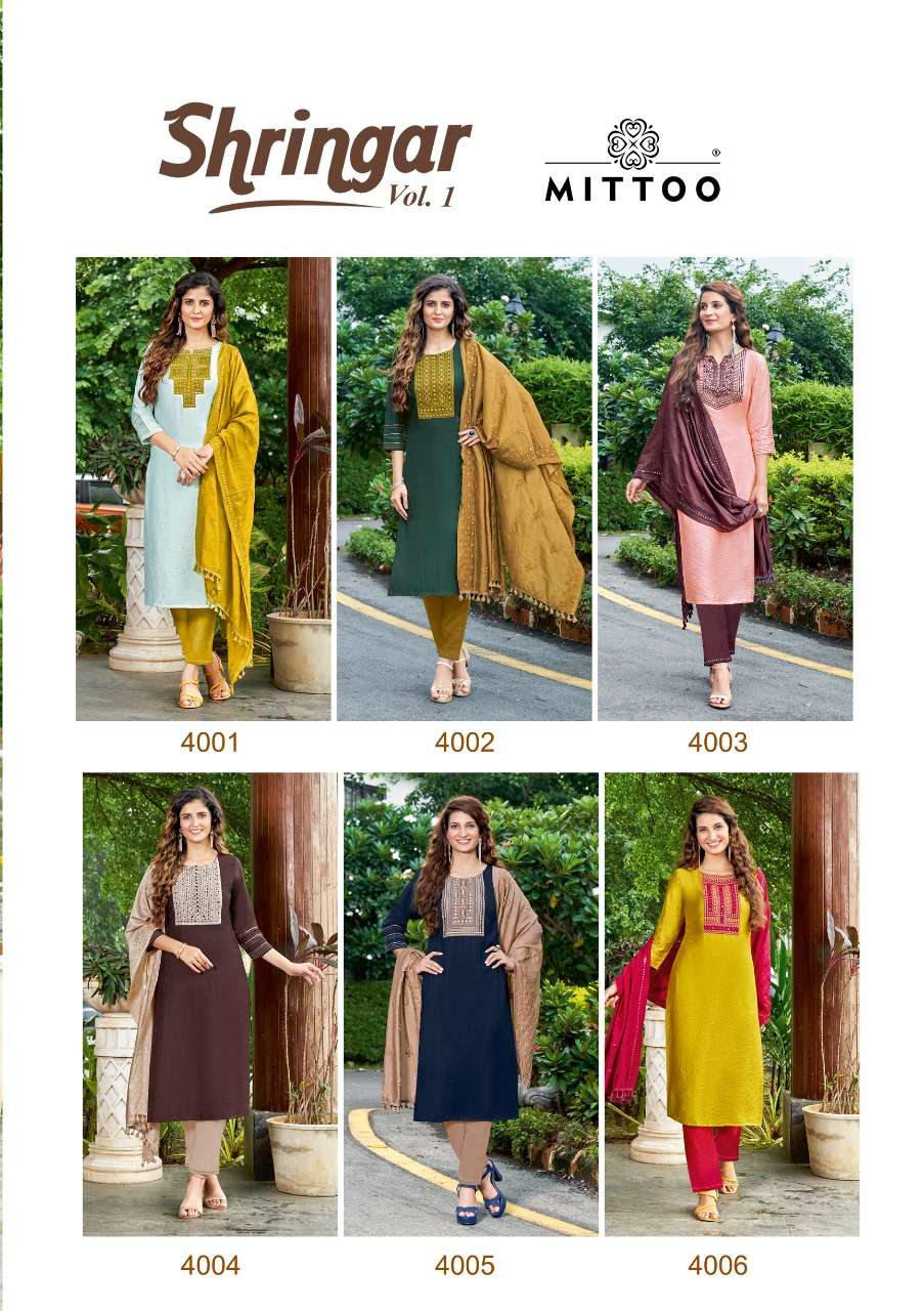 Mittoo Shringar Vol 1  catalog Nylone Viscose Ready-made  Kurtis bottom with  Dupatta 