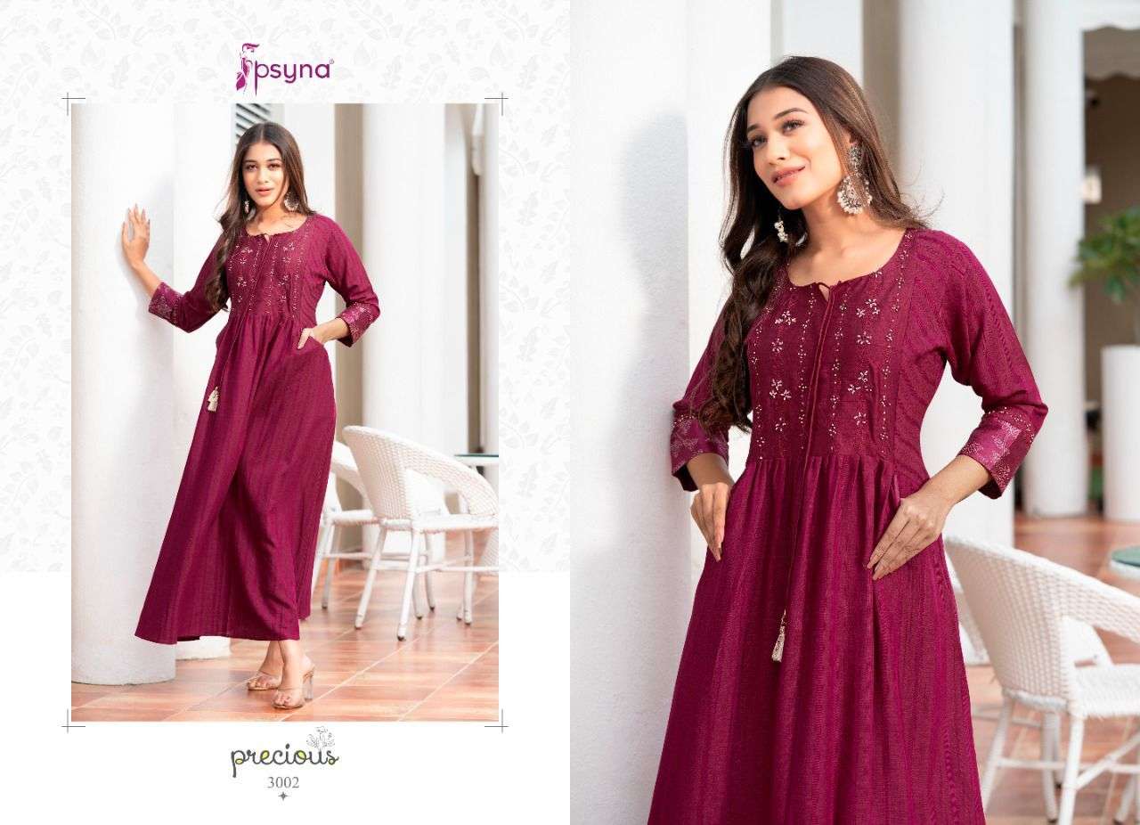 Psyna Precious Vol 3 Catalog Designer Long Embroidery Kurtis