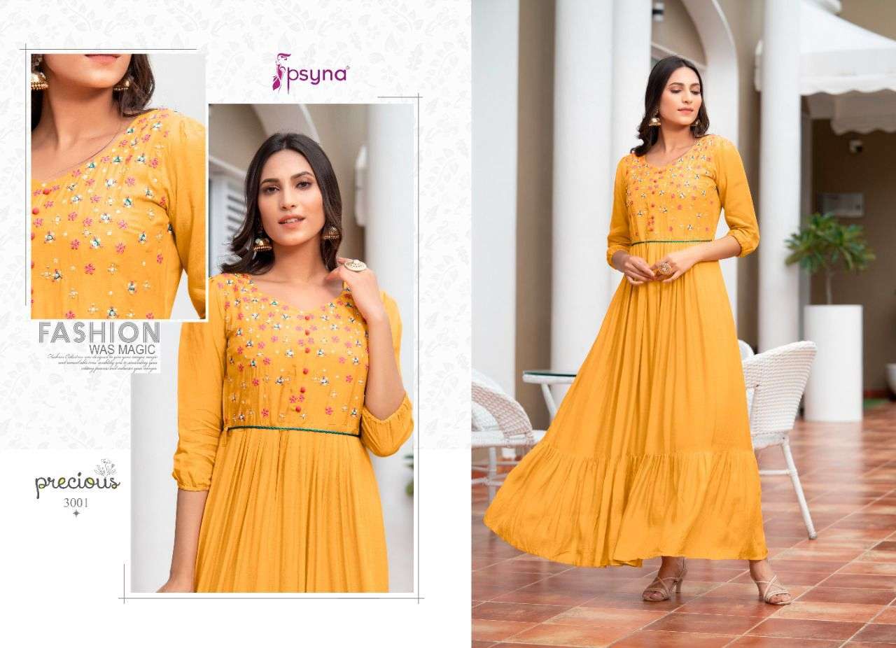 Psyna Precious Vol 3 Catalog Designer Long Embroidery Kurtis