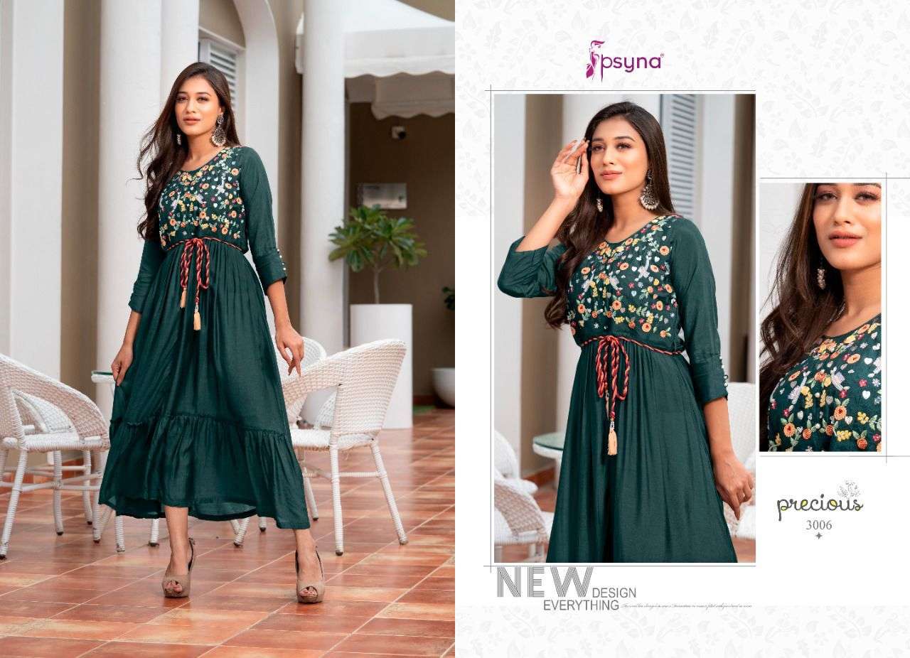 Psyna Precious Vol 3 Catalog Designer Long Embroidery Kurtis