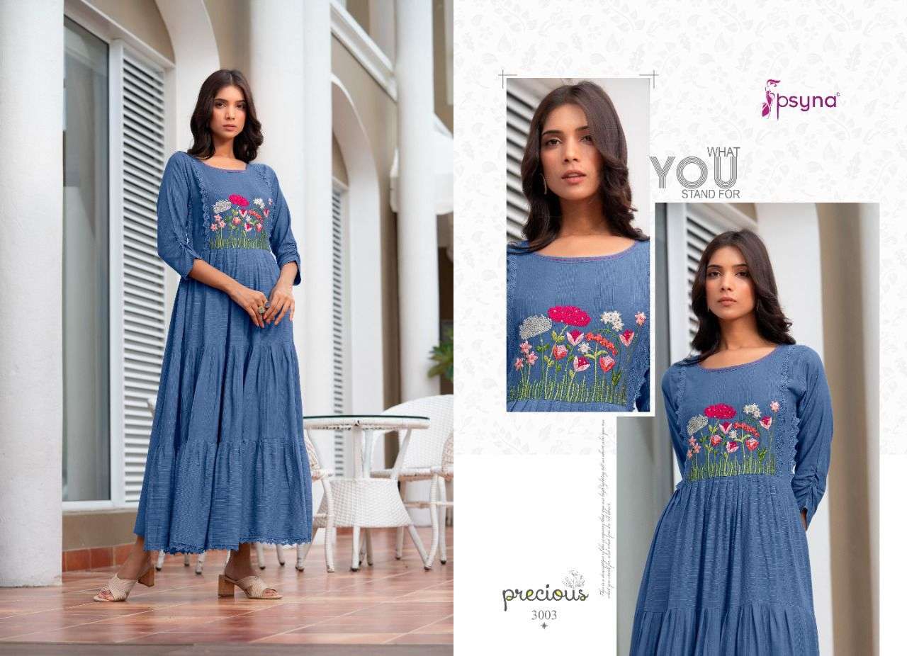 Psyna Precious Vol 3 Catalog Designer Long Embroidery Kurtis
