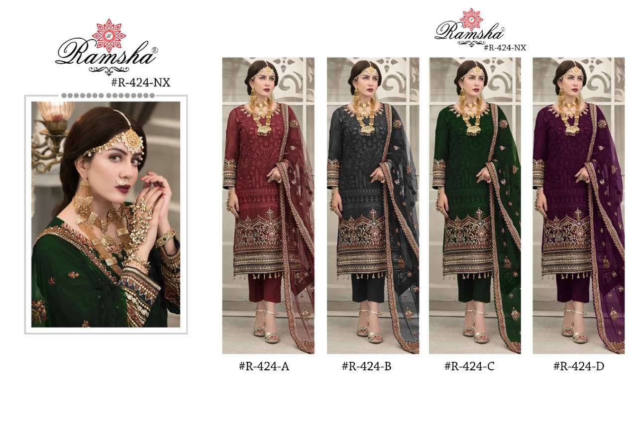 Ramsha R 424 Nx  catalog Georgette Embroidery Pakistani Salwar suits