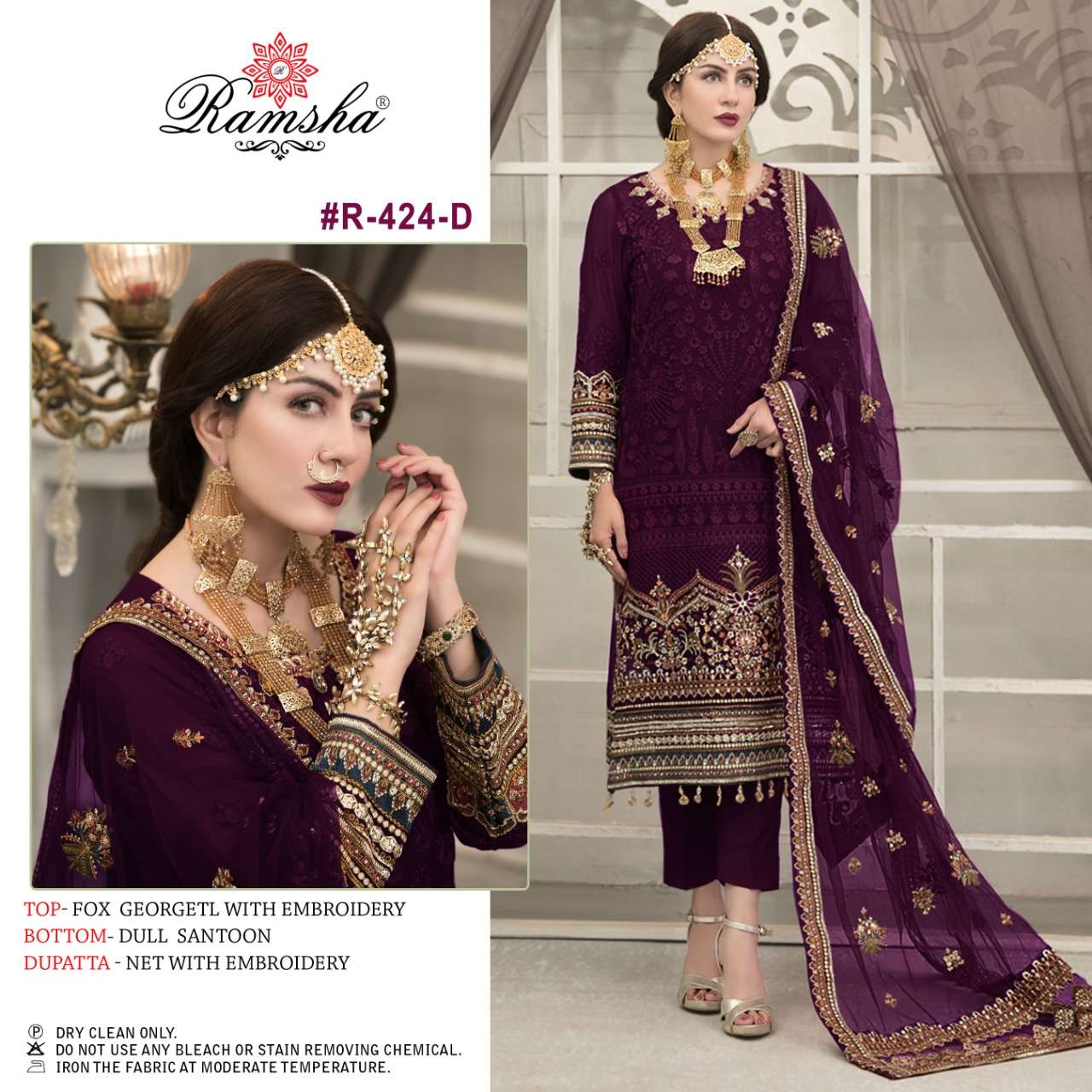 Ramsha R 424 Nx  catalog Georgette Embroidery Pakistani Salwar suits