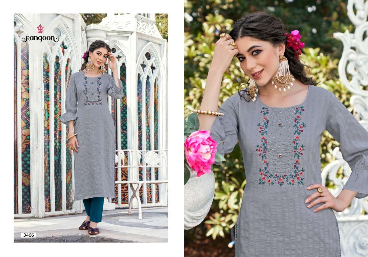 Rangoon Alfaz Catalog Designer Wear Chinon work Kurtis 