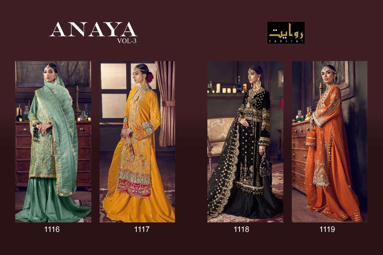 Rawayat Anaya Vol 3 catalog Designer Georgette Embroidery Salwar suits 