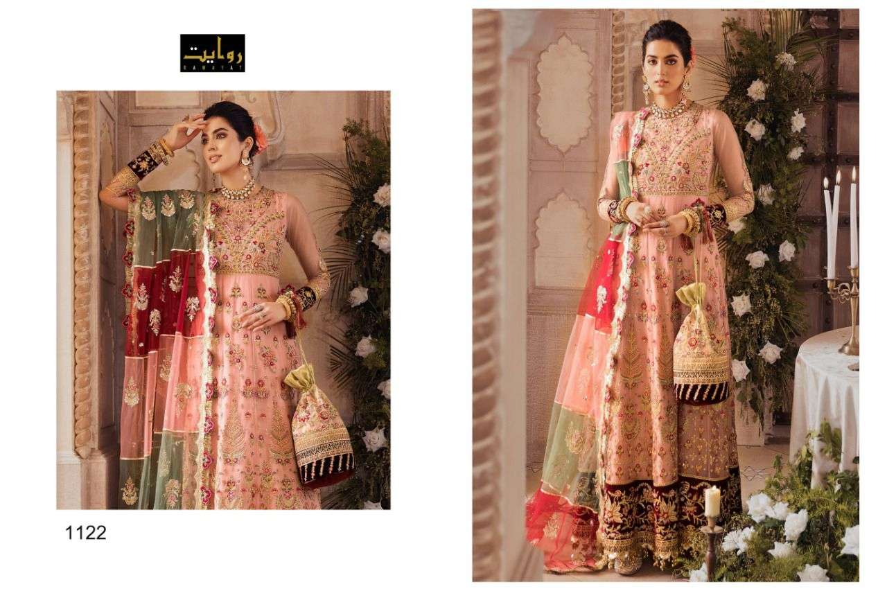 Rawayat Elan Vol 5 Catalog Faux Georgette Heavy Embroidery Pakistani Salwar Suits