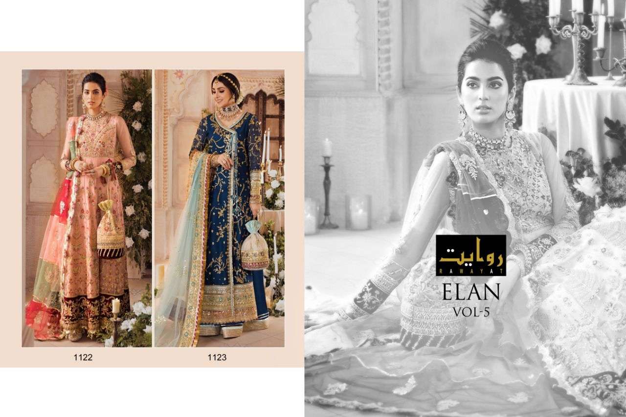 Rawayat Elan Vol 5 Catalog Faux Georgette Heavy Embroidery Pakistani Salwar Suits