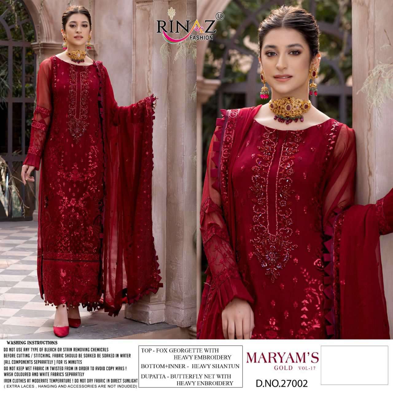 Rinaz Maryams Gold 17  catalog  Georgette Wear Pakistani Salwar Kameez