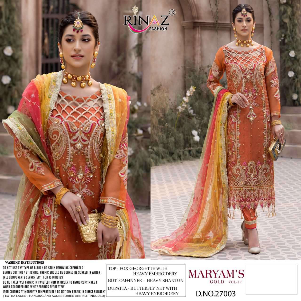 Rinaz Maryams Gold 17  catalog  Georgette Wear Pakistani Salwar Kameez