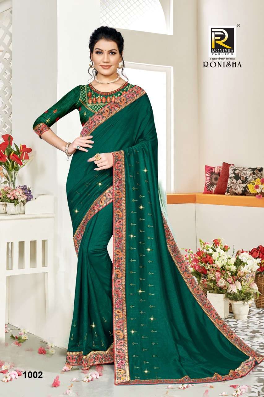 Ronisha Iconic Catalog  Stylish Wear Vichitra Silk Saree Wholesale 
