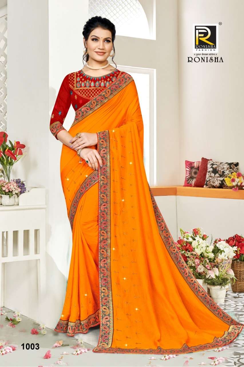 Ronisha Iconic Catalog  Stylish Wear Vichitra Silk Saree Wholesale 