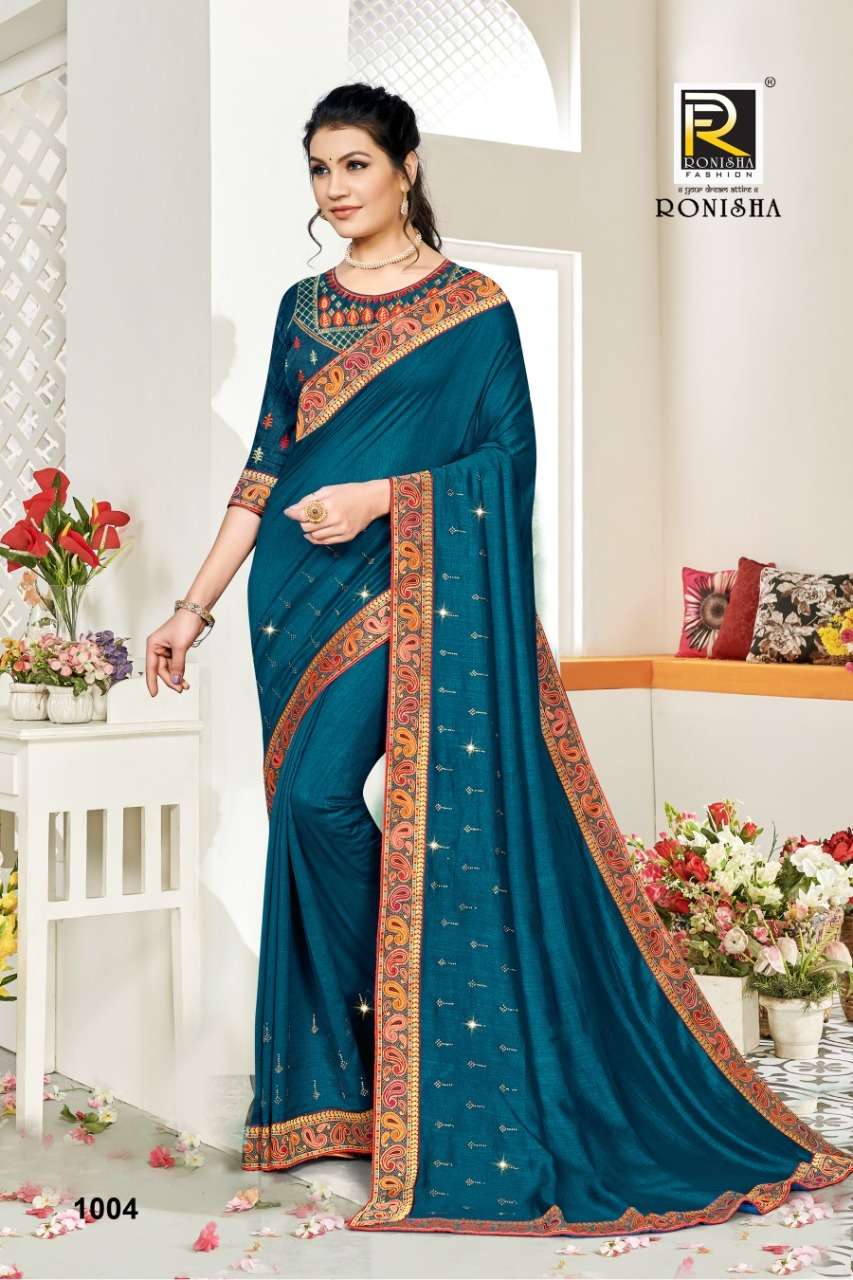 Ronisha Iconic Catalog  Stylish Wear Vichitra Silk Saree Wholesale 